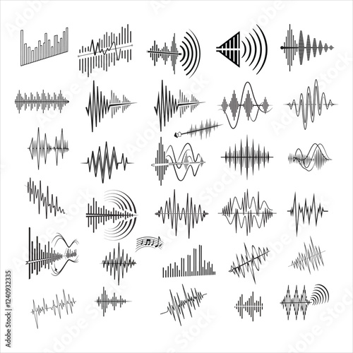 Vector Equalizer Sound Wave - Black Audio Waveform Illustration.