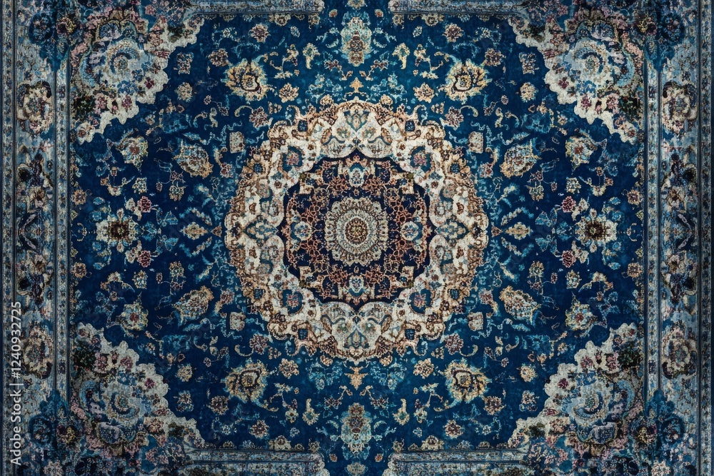 Intricate Persian Rug: A Tapestry of Blue and Cream Intricate Persian Rug: A Tapestry of Blue and Cream