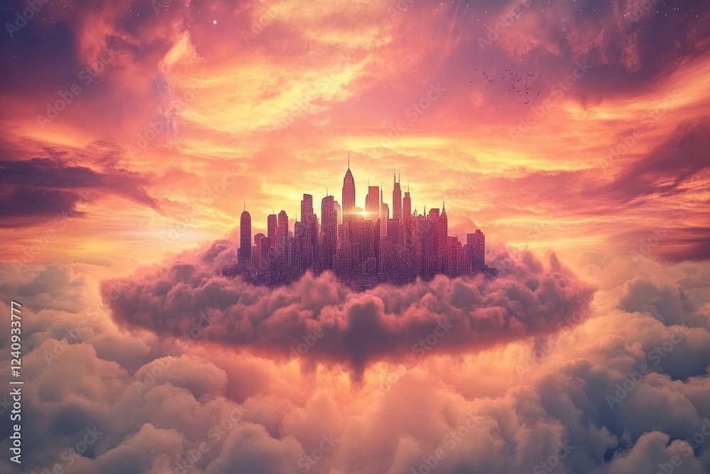 Obraz premium A City Among The Clouds At Sunset