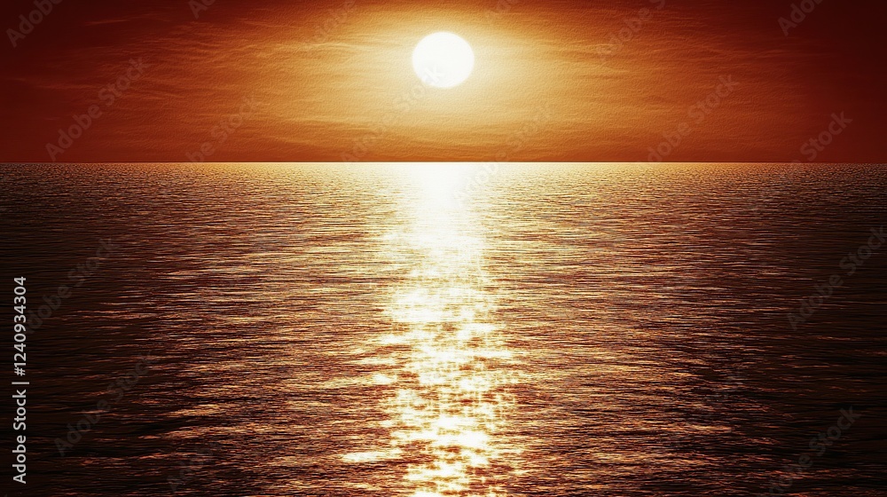 Ocean sunset, fiery sky, calm waters, horizon, travel Ocean sunset, fiery sky, calm waters, horizon, travel