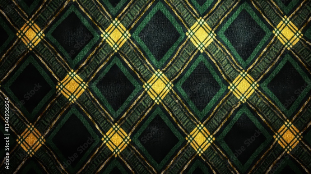 Naklejka premium Green and Gold Plaid Fabric Texture Background