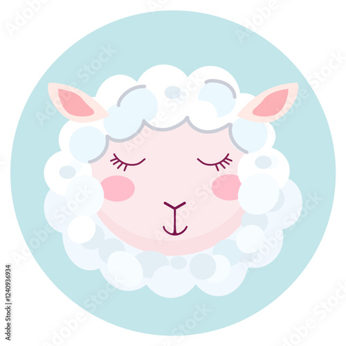 A cute lamb sleeps on a blue background