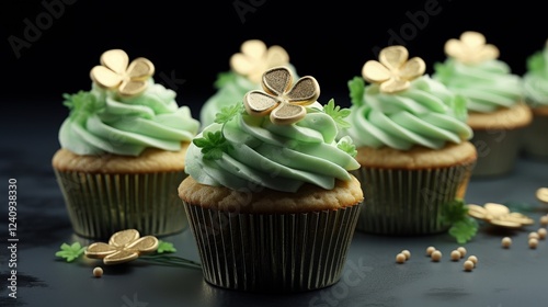Wallpaper Mural Beautifully Decorated Cupcakes with Green Frosting and Gold Accents for Celebrations or Special Occasions Torontodigital.ca