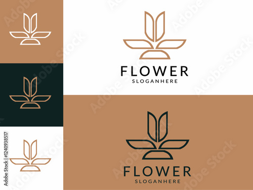 Luxury fashion flower logo abstract linear style.