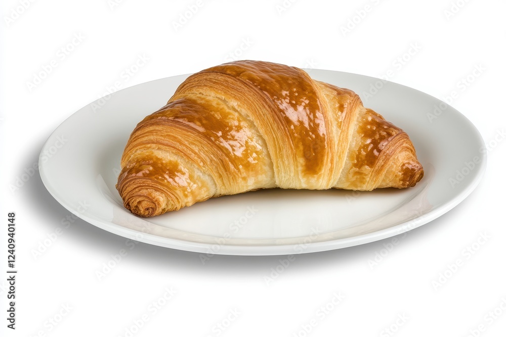 Golden and Flaky Croissant on a White Plate Ready to Enjoy Golden and Flaky Croissant on a White Plate Ready to Enjoy