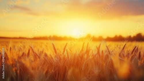 Golden Hour in Wheat Field: A Sunset Symphony