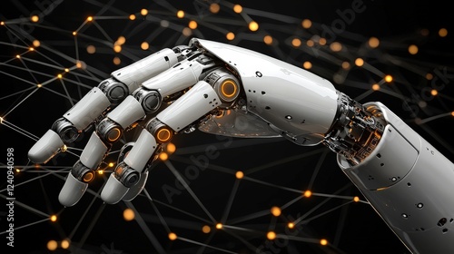 Futuristic Robot Hand Generating a Hologram in a Digital Environment with Artificial Intelligence Technology