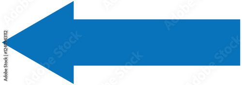 Blue long arrow pointing to the right. Straight long arrow icon, right thin line, blue cursor, horizontal element, thick pointer vector long arrow icon isolated on white background.