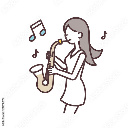 person playing saxophone icon, woman with sax