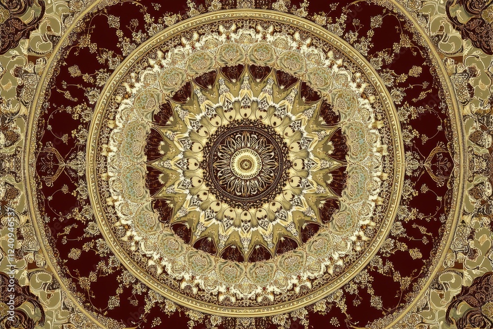Fototapeta premium Ornate Golden Mandala: A Symmetrical Tapestry of Intricate Design