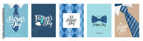 Father's Day greeting cards set in modern flat style in elegant color. Vector illustration for cover, poster, banner, flyer and social media post.