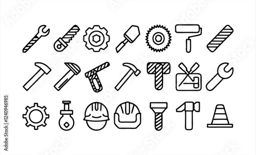 set of outline icons related to metalworking
