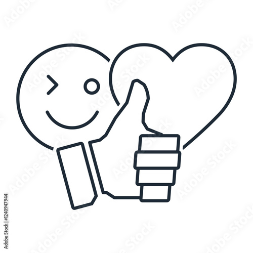 Smile, heart, like. Delight, rapture. Positive emotions. Vector linear icon isolated on white background.
