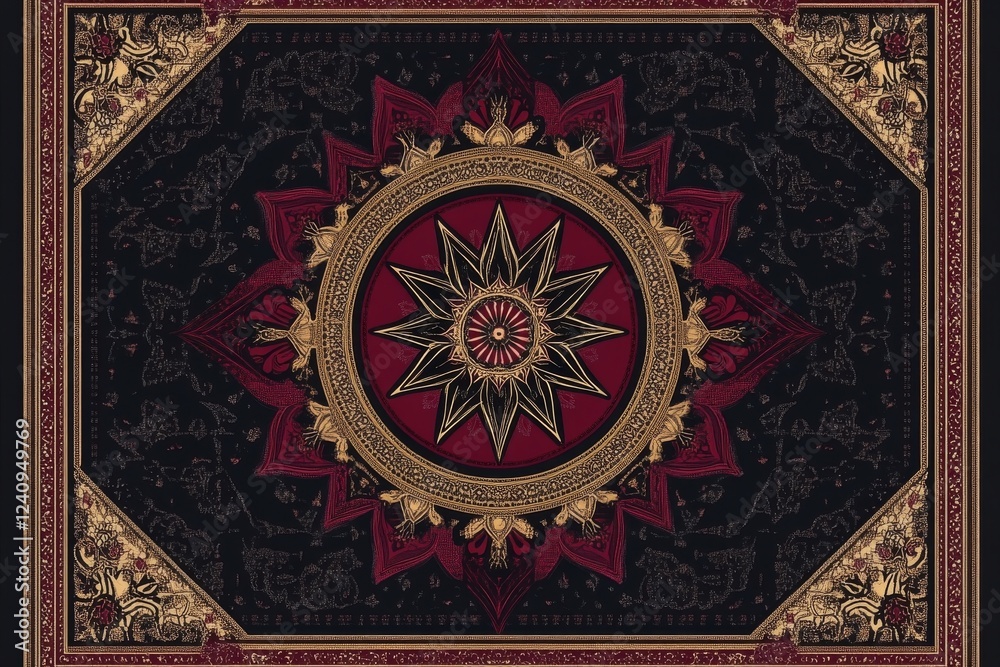 Ornate Mandala: A Crimson and Gold Tapestry Ornate Mandala: A Crimson and Gold Tapestry