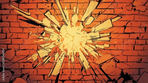 Exploding Brick Wall Graphic Design Illustration