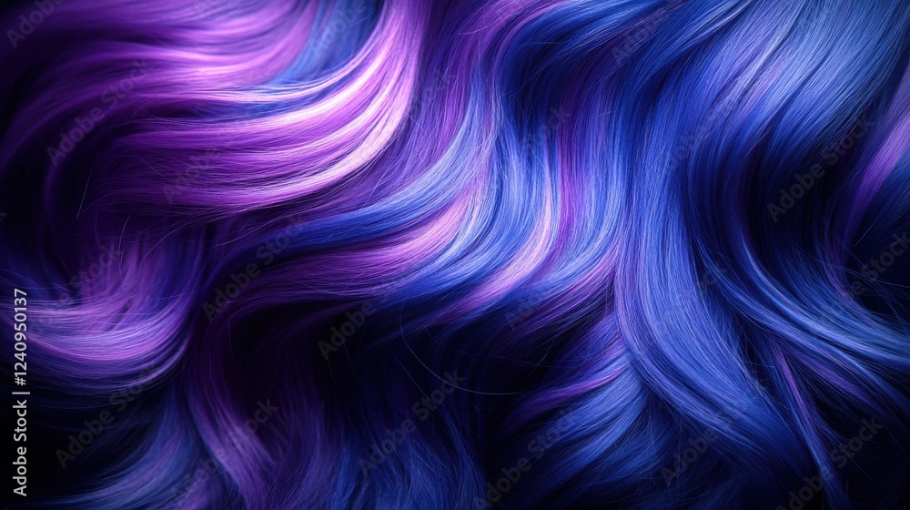 Fototapeta premium Vibrant Purple and Blue Hair Texture Close Up