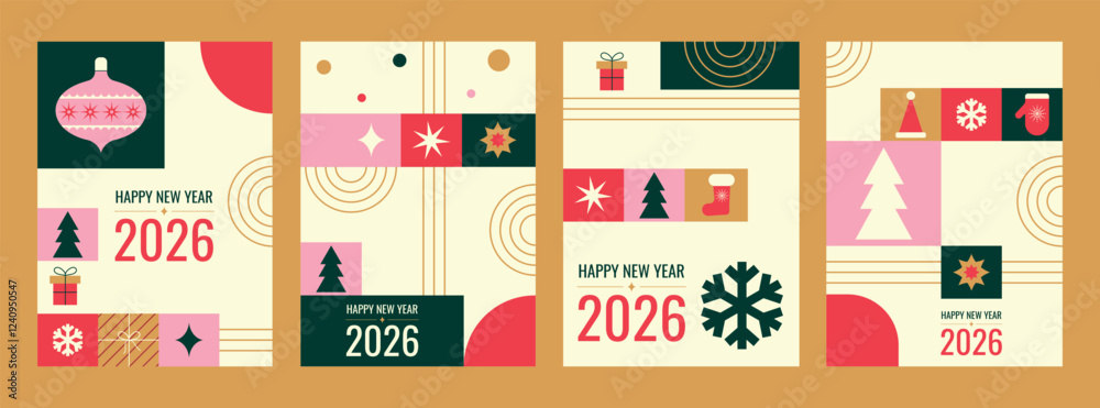 Merry Christmas and Happy New Year. Vector cards, posters, banners in modern minimalistic geometric style. Merry Christmas and Happy New Year. Vector cards, posters, banners in modern minimalistic geometric style.