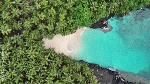 Sao Tome and Principe - Battery Beach at Ilheu das Rolas. Pristine Equatorial Island With Turquoise Waters and Lush Palm Forest.