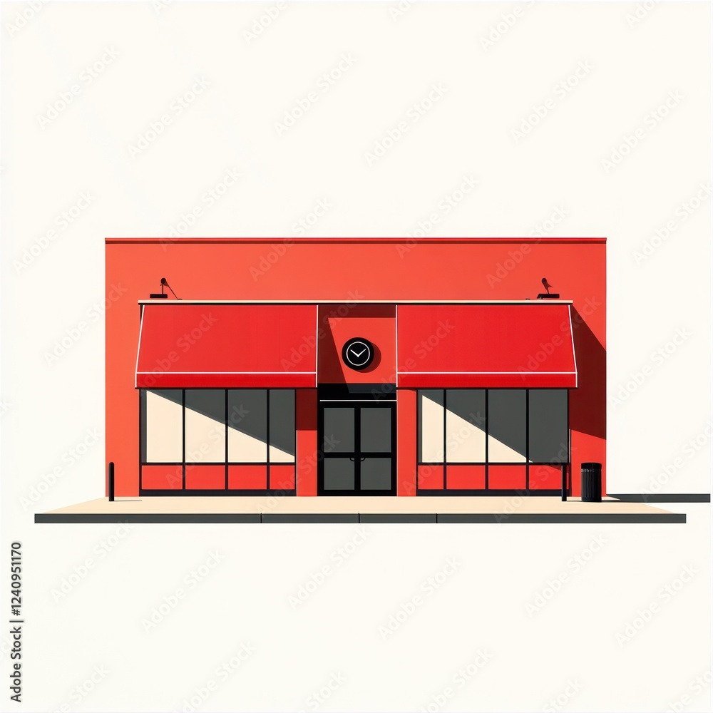 Red storefront, sunny day, city street, retail building, website design Red storefront, sunny day, city street, retail building, website design