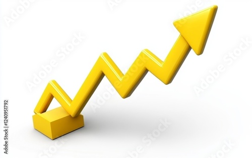 Yellow upward arrow graph, growth, 3D, white background, business
