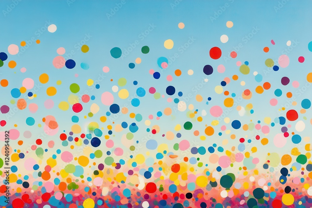 Colorful Abstract Dots Against a Clear Blue Sky Creating a Vibrant and Joyful Atmosphere in a Modern Artistic Composition Colorful Abstract Dots Against a Clear Blue Sky Creating a Vibrant and Joyful Atmosphere in a Modern Artistic Composition