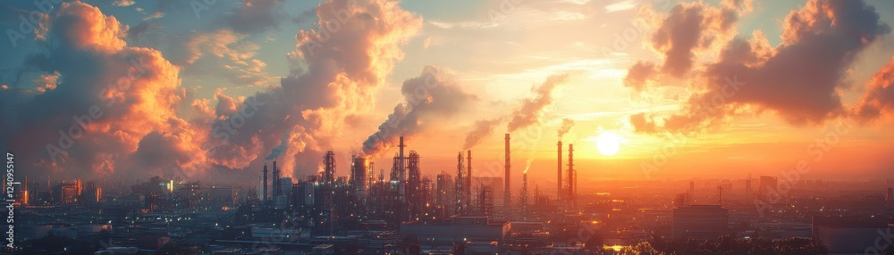 Industrial Skyline at Sunset with Dramatic Clouds and Vibrant Colors in the Sky Industrial Skyline at Sunset with Dramatic Clouds and Vibrant Colors in the Sky