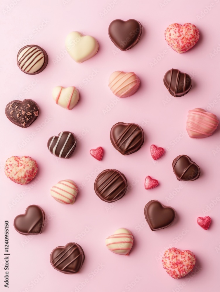 A Symphony of Hearts: A Delightful Collection of Exquisite Chocolate Hearts, Beautifully Displayed on a Pastel Pink Surface, Creating a Scene of Pure Romance and Sweet Indulgence A Symphony of Hearts: A Delightful Collection of Exquisite Chocolate Hearts, Beautifully Displayed on a Pastel Pink Surface, Creating a Scene of Pure Romance and Sweet Indulgence