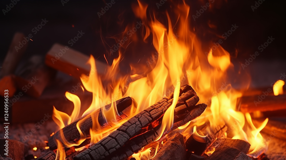 Fototapeta premium Warmth and Glow: A Cozy Campfire Under the Stars