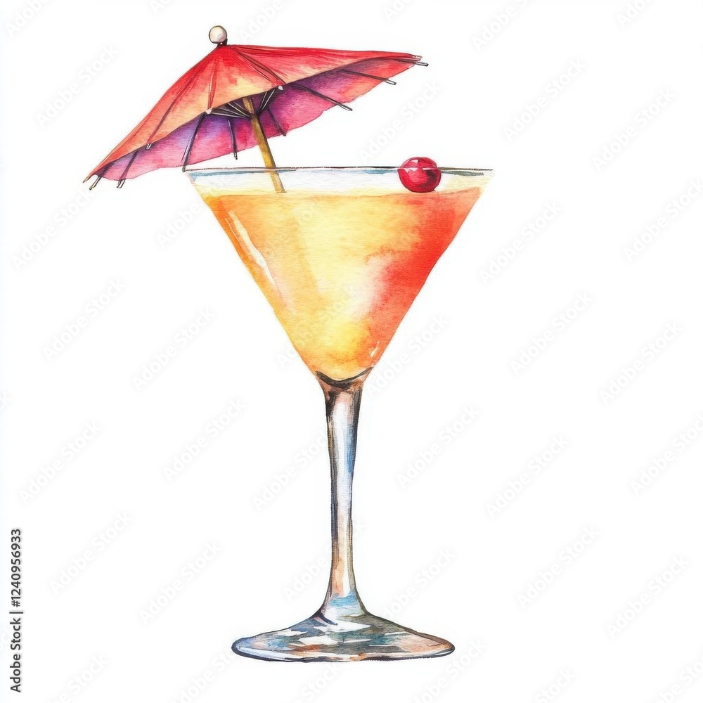 Tiny cocktail glass with a little umbrella collection, Watercolor style, isolated on white background, clipart Tiny cocktail glass with a little umbrella collection, Watercolor style, isolated on white background, clipart