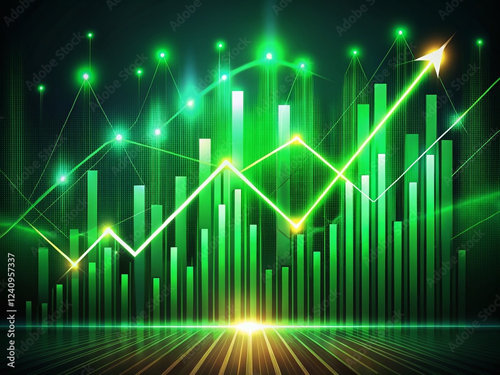 Abstract Green Illuminated Stock Market Chart Lines, Financial Growth, Night Photography Abstract Green Illuminated Stock Market Chart Lines, Financial Growth, Night Photography