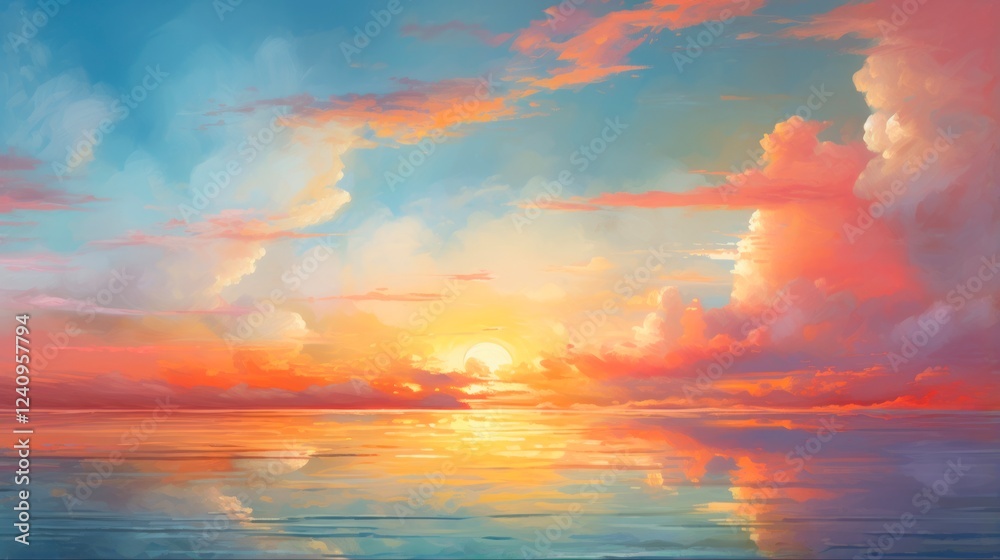 Fototapeta premium Abstract Beach Sunset Background with Delightfully Bright Colours and Cloudscape