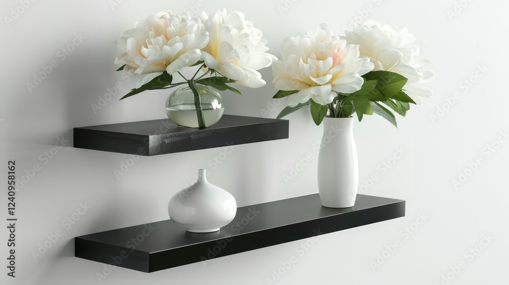 Elegant Floating Wall Shelves in Sleek Black Finish, Modern Home Decor Accent Pieces. Elegant Floating Wall Shelves in Sleek Black Finish, Modern Home Decor Accent Pieces.