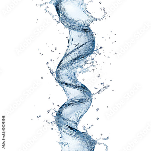 A twisting column of water showcasing dynamic movement and splashes, capturing the fluidity and energy of liquid.