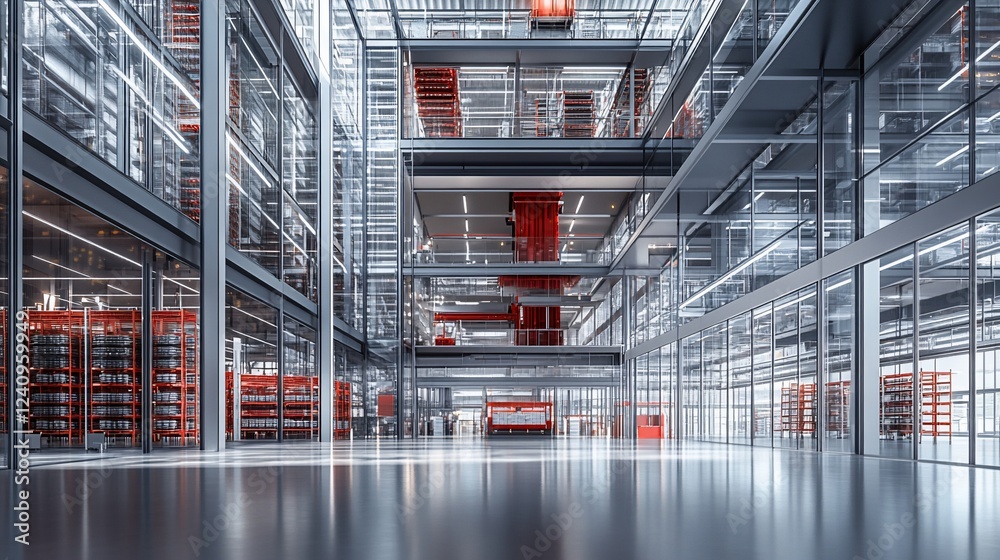 Modern warehouse interior, logistics, storage, efficient operations, industrial building, bright space, technology, automation Modern warehouse interior, logistics, storage, efficient operations, industrial building, bright space, technology, automation