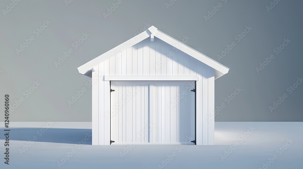 A backyard storage shed with double doors and a pitched roof. A backyard storage shed with double doors and a pitched roof.