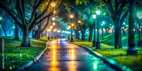 Blurred Park Path at Dusk - Low Light Photography Stock Image