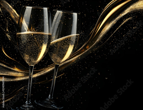 champagne glasses on black background