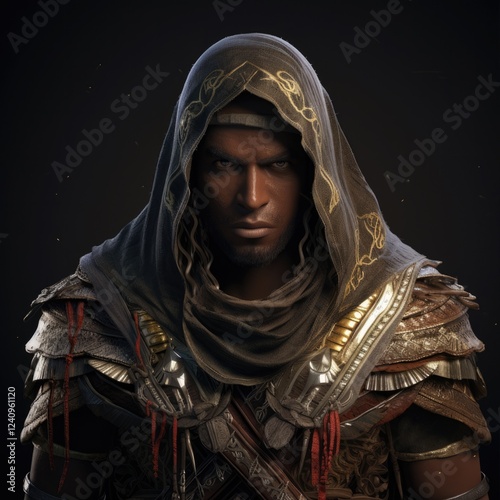 Assassin's Creed 3D Illustration: A Warrior's Portrait featuring Men, Fashion and Game in Stunning Landscape