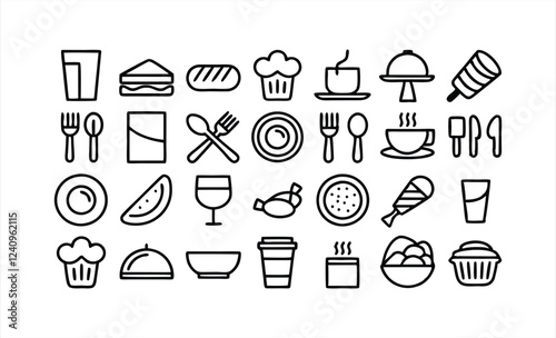set of outline icons related to restaurant  caf 