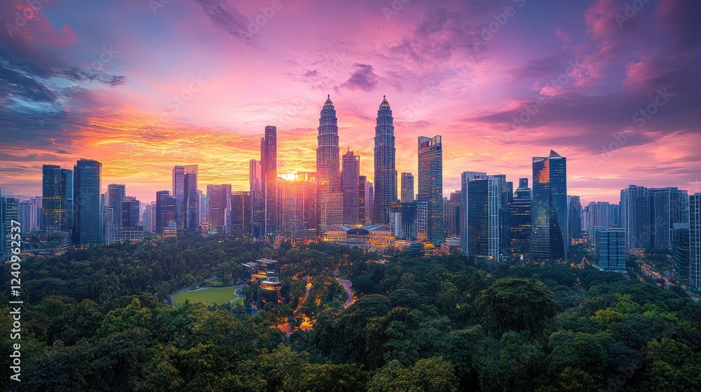 Naklejka premium Majestic Kuala Lumpur Skyline at Sunset