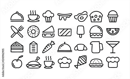 set of outline icons related to restaurant  caf 