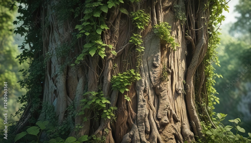 Vines and creepers growing up the sides of a tree trunk in a dense foliage, plant life, nature, creepers Vines and creepers growing up the sides of a tree trunk in a dense foliage, plant life, nature, creepers