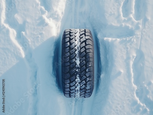 Top-View Tire Tracks in Snow photo