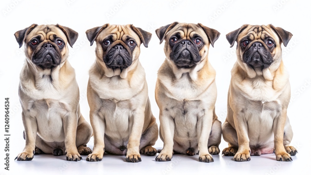 Obraz premium Adorable Pug Poses: High-Resolution Stock Photos of a Playful Pug Dog Isolated on White