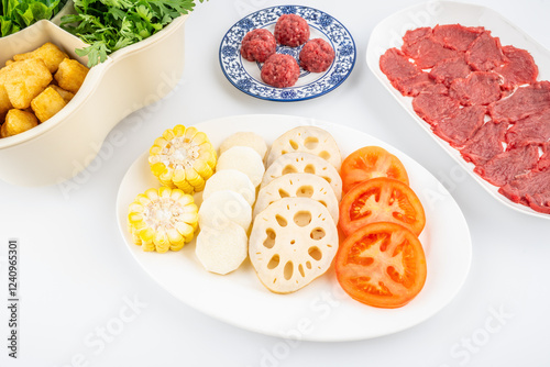 Wallpaper Mural Vegetable platter and beef for hot pot Torontodigital.ca