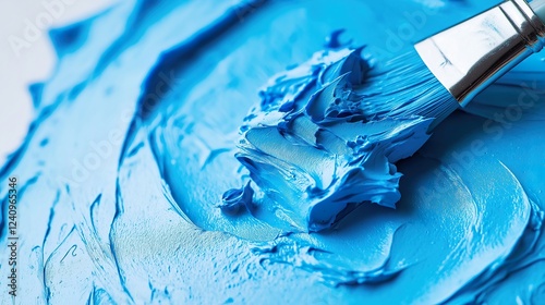 Paintbrush with Vibrant Blue Paint photo