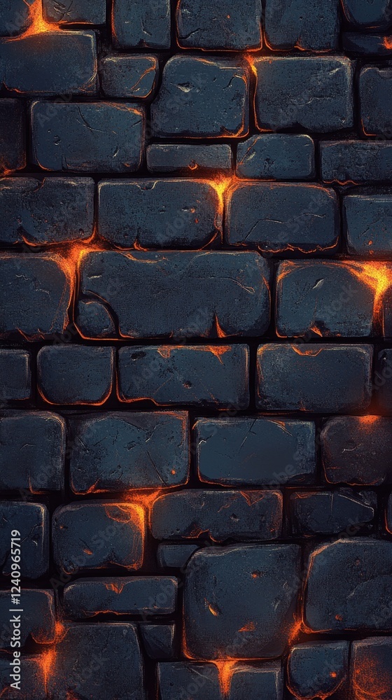 Fototapeta premium Glowing Stone Wall Texture With Embers