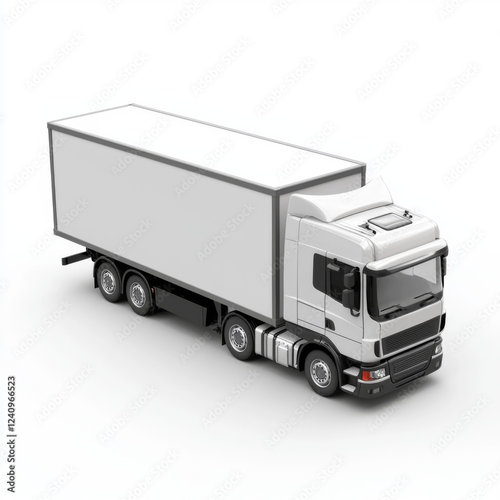 Realistic white delivery truck with blank cargo area viewed from above on a clean white background Realistic white delivery truck with blank cargo area viewed from above on a clean white background