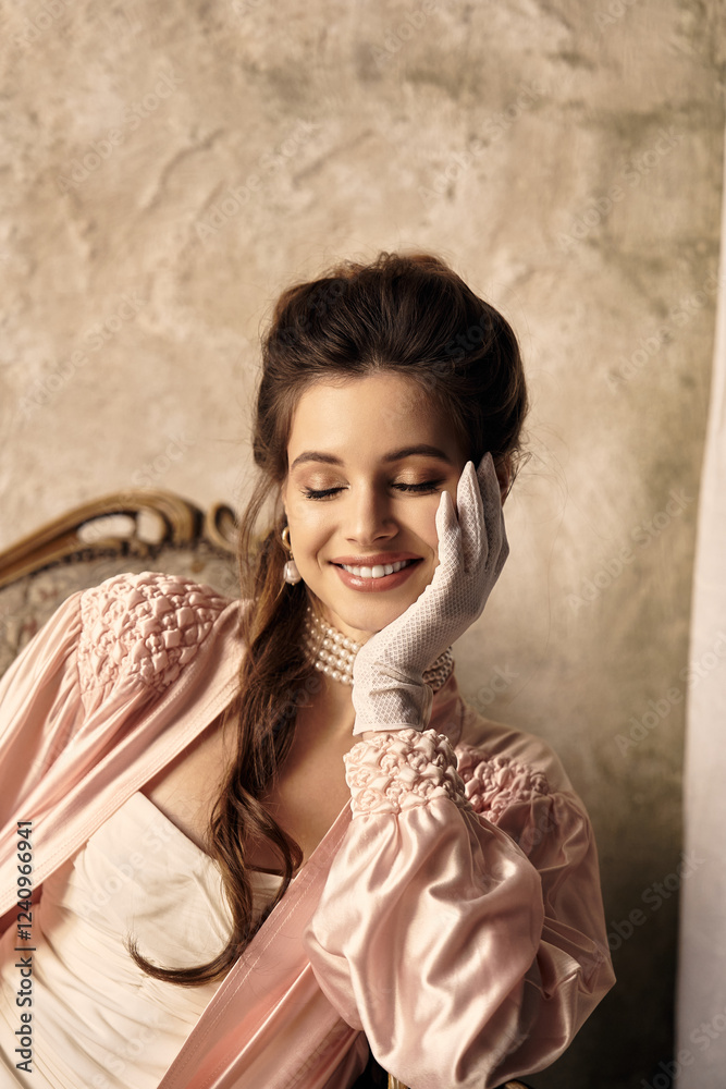 Fototapeta premium A young woman embodies mystique, dressed in vintage attire, conjuring enchanting allure.