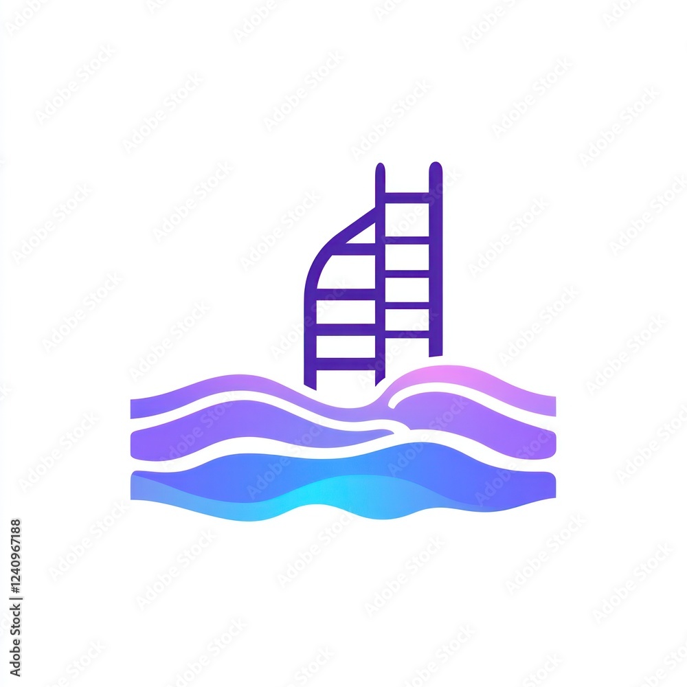 Pool ladder in wavy water, summer fun, relaxation Pool ladder in wavy water, summer fun, relaxation